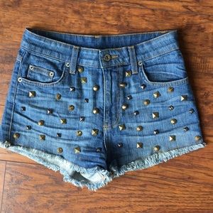 Carmar Denim High Waisted Shorts Bronze Studded 25